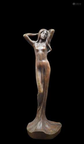 J. CAUSSE (1869-1914)., Jeune fille en bronze art nouveau., ...