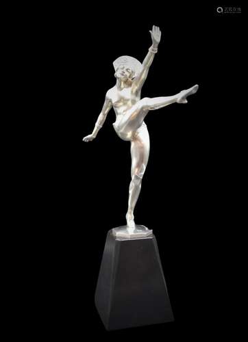 MORANTE., Danseuse art déco en bronze argenté, Ht Totale : 4...