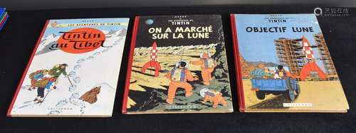 Lot de 3 albums Tintin. , Premières éditions., Tintin au Tib...