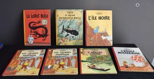 Lot de 7 albums Tintin éditions des Années 60, L’oreille cas...