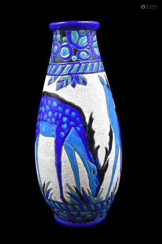 Charles CATTEAU (1880-1966)., Vase Boch Kéramis à décor de b...