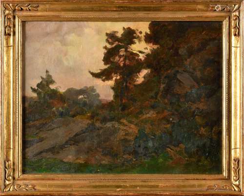 LAURENT GUETAL (1841-1892) Le chemin dans la forêt Huile Sig...