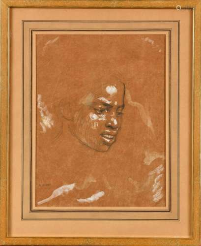 ETIENNE ALPHONSE DINET (1861-1929) Portrait de femme Crayon ...