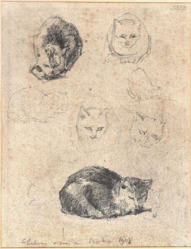ALBERT LEBOURG (1849-1928) Etude de chats (recto) Esquisse d...