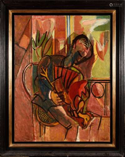 FRANCISCO BORES (1898-1972) Homme au coq1932 Huile sur toile...