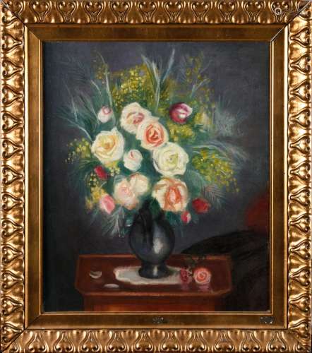 CHARLES CAMOIN (1879-1965) Vase de roses Huile sur toile Sig...