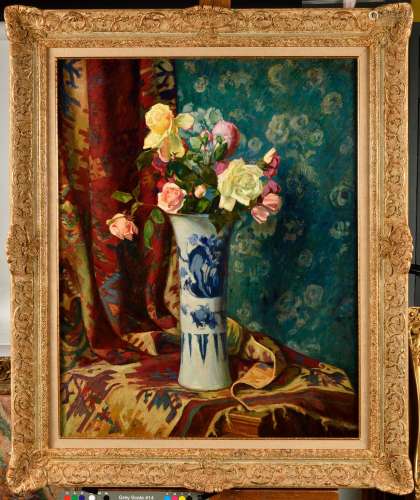 GEORGES DANIEL DE MONFREID (1856-1929) Vase de roses devant ...