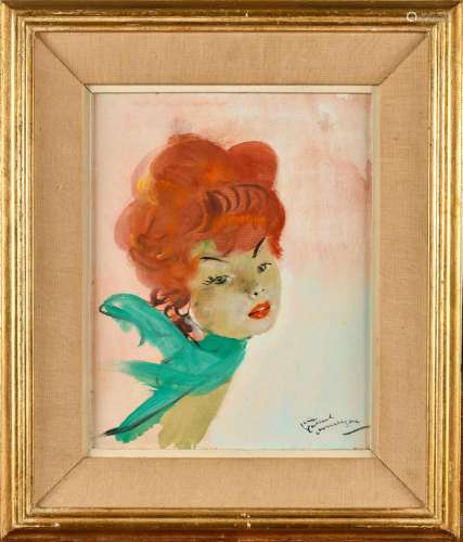 JEAN-GABRIEL DOMERGUE (1889-1962) Portrait de jeune femme ro...