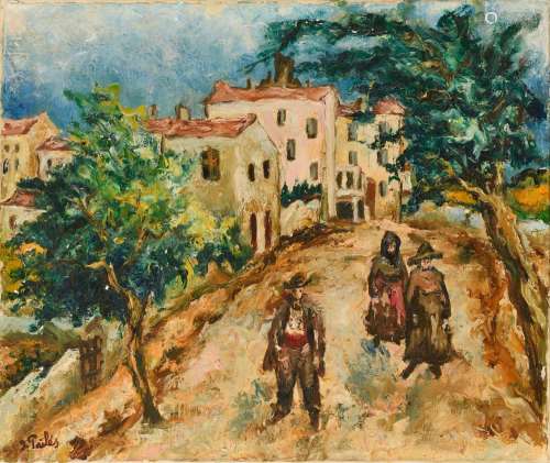 ISAAC PAÏLES (1895-1978) Route de village animée en Provence...