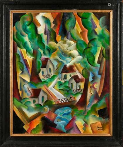 PATRICK LEROY (NÉ EN 1948) Village cubiste Huile sur panneau...