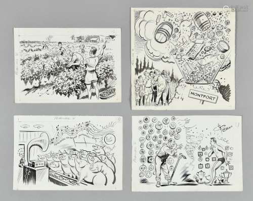 RENE PELLOS (1900-1998) Bande 4 Ensemble de quatre dessins à...