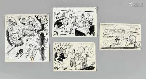 RENE PELLOS (1900-1998) Bande 13 Ensemble de quatre dessins ...