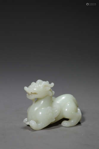 A Carved White Jade Mythical Beast