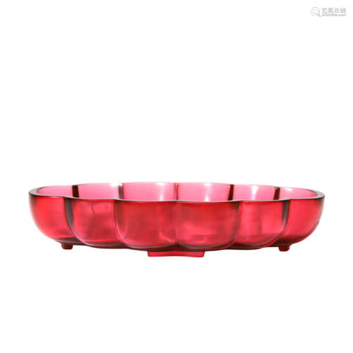 A Red Glass Begonia-Form Washer