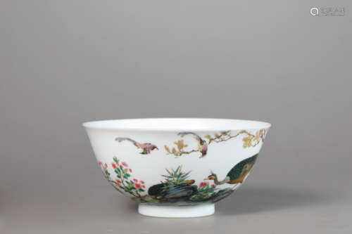 A Famille Rose Flower and Bird Bowl