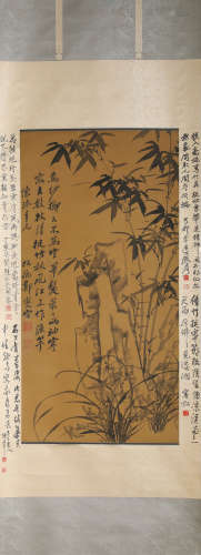 A Chinese Bamboo Painting Silk Scroll, Zheng Banqiao Mark