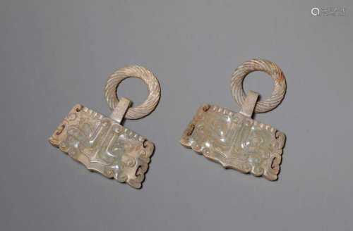 A Pair of Carved Jade Buckles