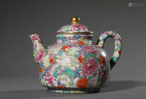 A Famille Rose Mille Fleurs Tea Pot