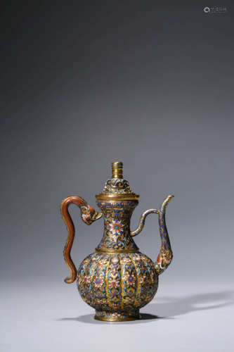 A Gilt Bronze Dragon Ewer and Cover