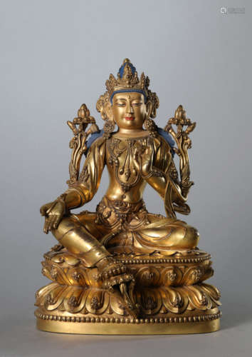 A Gilt Bronze Figure of Green Tara