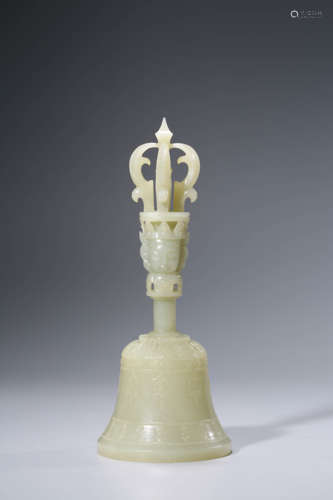 A Carved White Jade Buddhist Bell