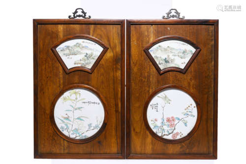 A Pair of Famille Rose Hanging Panels