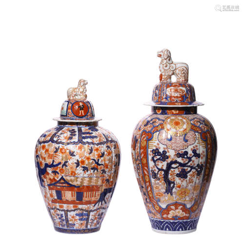 Imari Style Porcelain Flower and Birds Jars