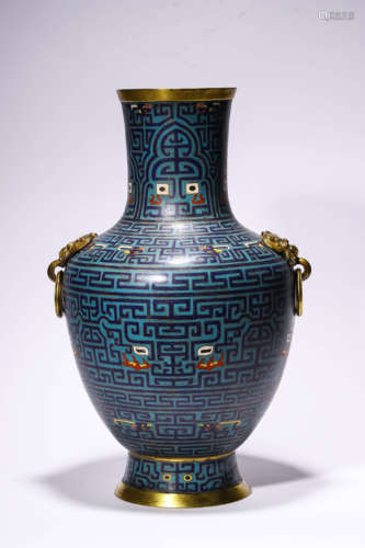 A Cloisonné Enamel Beast-Eared Vase