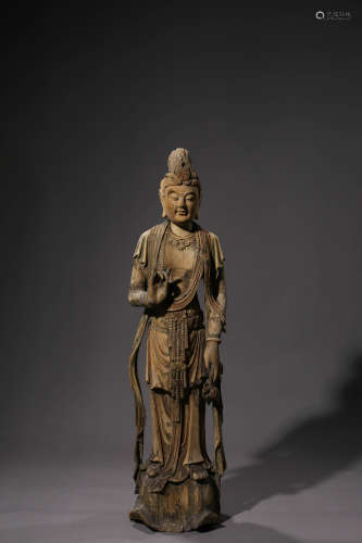 A Carved Wood Figure of Guanyin