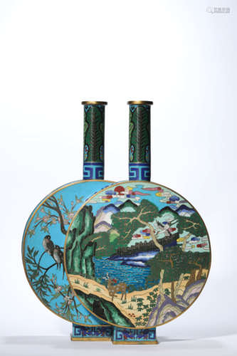 A Cloisonné Enamel Conjoined Moon Flask