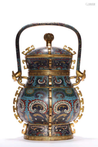 A Cloisonné Enamel Loop-Handle Vessel You