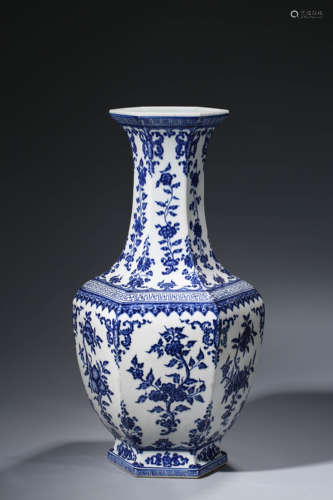 A Blue and White Lotus Hexagonal Vase