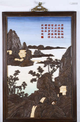 A Decorated Wood Landscape Hanging Panel