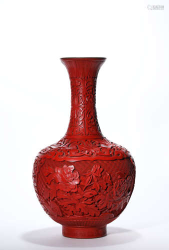 A Carved Cinnabar Lacquer Peony Tianqiuping