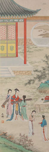A Chinese Lady Painting Paper Scroll, Hu Yefo Mark