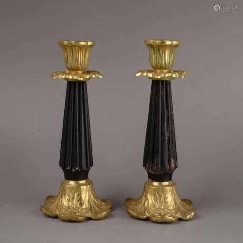 A Pair of Gilt Bronze Candlesticks, 19 Century