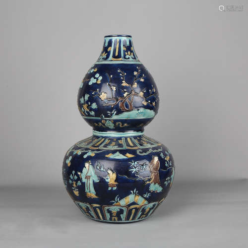 A Fahuacai Glaze Figure Double-Gourds Shape Vase
