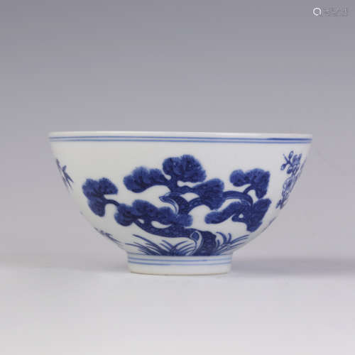 A Blue and White Bamboo, Pine and Prunus Bowl