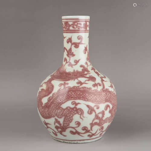 A Copper Red Glaze Dragon Tianqiuping Vase