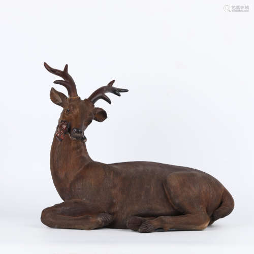 A Zisha Figure of Deer Holding Lingzhi in Mouth