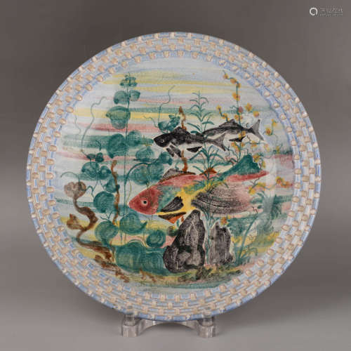 A Danmark Painted Plate with Carps, 20 Century