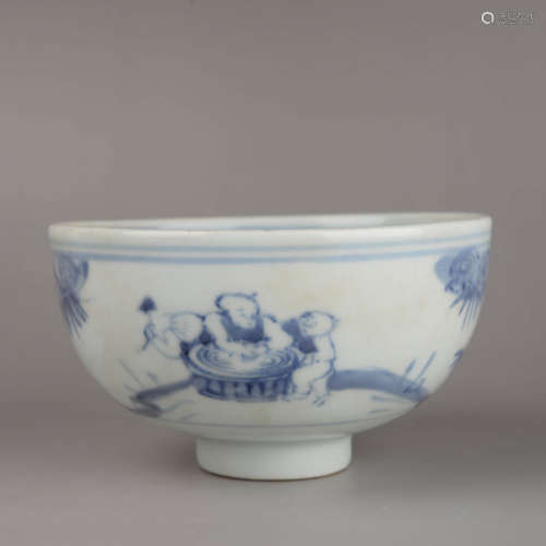 A Blue and White Figure Bowl