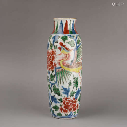 A Wucai Glaze Phoenix Vase