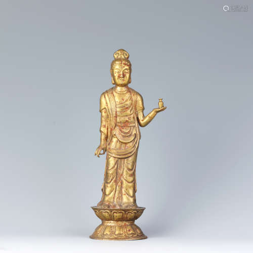 A Gilt Bronze Figure of Standing Guanyin