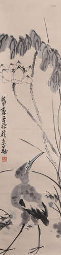 A Chinese Flower and Bird Painting Paper Scroll, Li Kuchan M...