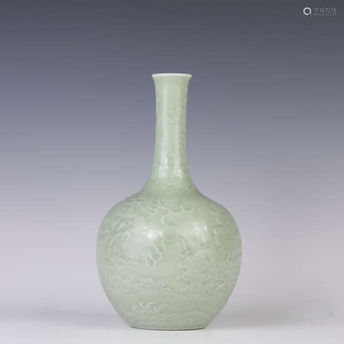 A Celadon Glaze Dragon Bottle Vase