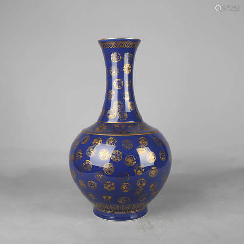 A Gilt Decorated and Blue Glaze Flower Bottle Vase