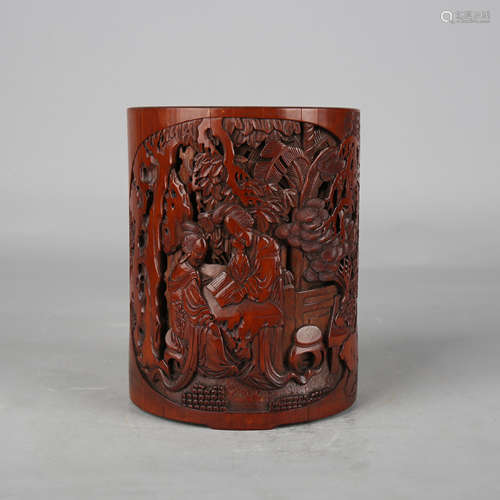 A Carved Bamboo Figure Brush Pot