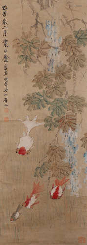 A Chinese Flower and Bird Painting Paper Scroll, Xu Gu Mark