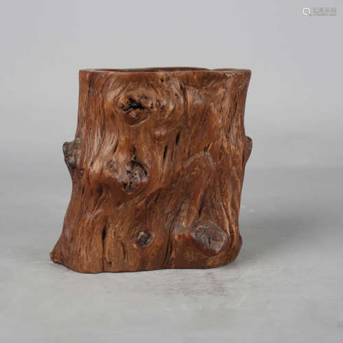 A Carved Irregular Burl Wood Brush Pot